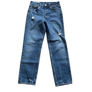 Women's GAP Blue Cheeky Straight High Rise Distressed Jeans Size 26